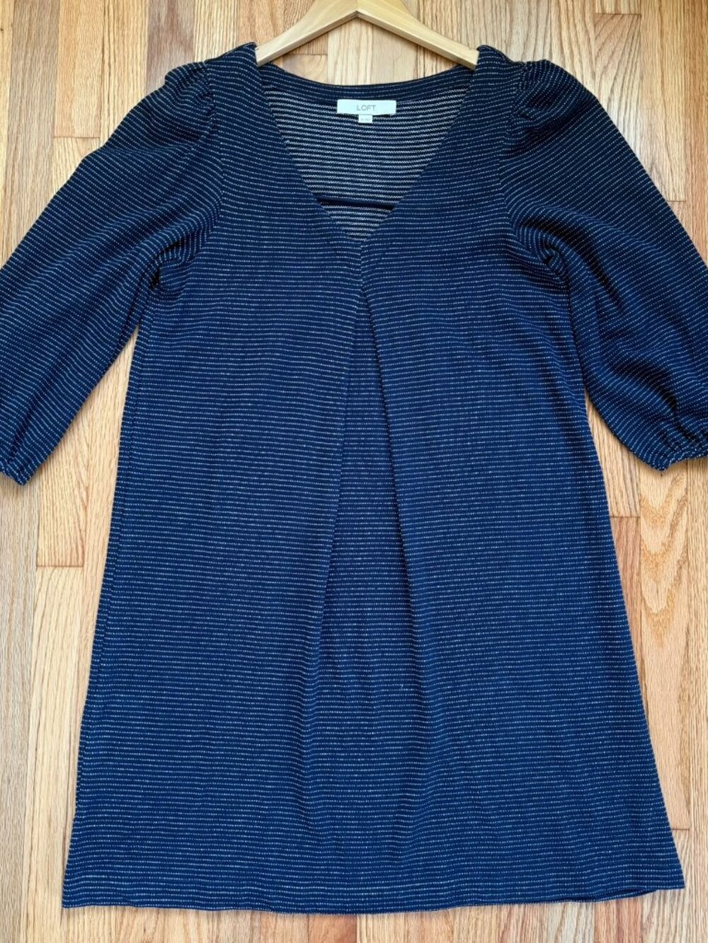 Loft Trapeze Cotton Blend Dress | Navy and White | Size M